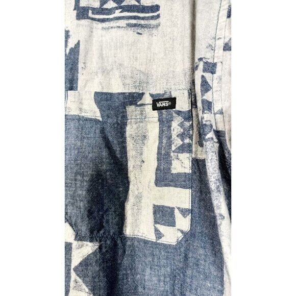 VANS Women's Size XL Ashley Blue Geometric Button Up Chest Pockets Long Sleeve - Picture 6 of 11